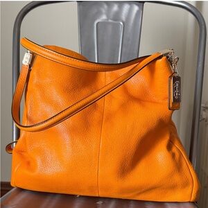 Coach Pebbled Leather Shoulder Bag in Bright Orange with Gold Hardware